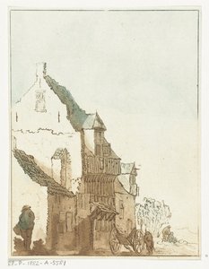 Maison avec brouette devant la porte - Anthonie van den Bos