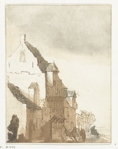 Maison avec brouette devant la porte