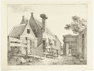 Petit garçon traversant un pont en bois (En dehors de la Raampoort) - Anthonie van den Bos