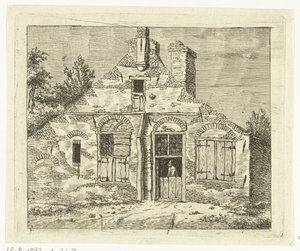 Homme dans une vieille maison, regardant dehors par la porte - Anthonie van den Bos