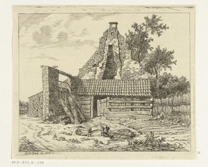 Coupeur de roseaux devant la ruine de la maison Snaatburg à Maarssen - Anthonie van den Bos