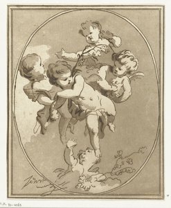 Cinq putti avec des branches de fleurs