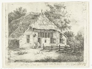 Femme penchée devant un panier devant une maison à Staphorst - Anthonie van den Bos