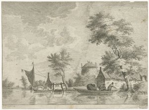 Paysage fluvial avec une meule de foin - Anthonij van der Haer