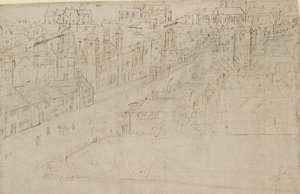 Panorama de Londres vu de Southwark : Borough High Street avec St Mary Overy