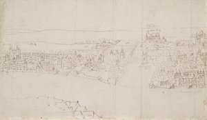 Panorama de Londres vu de Southwark : Durham House à Barnards Castle - Anthonis van den Wyngaerde