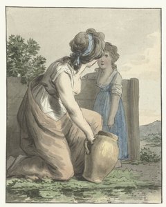 Femme accroupie parlant à une fille debout - Anthony Andriessen