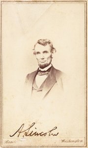 Abraham Lincoln, carte-de-visite signée, 1864