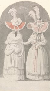 Deux dames portant des chapeaux à plumes extravagants