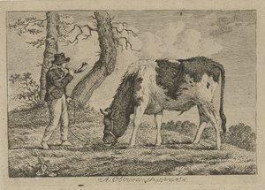 Berger avec une vache (Études de vaches, moutons et chèvres) - Anthony Oberman