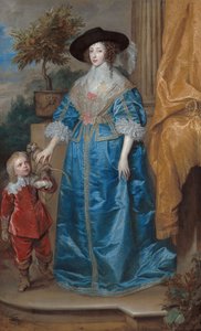 French : Portrait de la reine Henrietta Maria, avec le nain Sir Jeffrey Hudson Queen Henrietta Maria with Sir Jeffrey Hudson - Anthony van Dyck