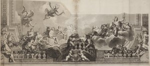 Conception du panneau central du plafond de la Grande Galerie du Palais Royal, gravée par Nicolas Henri Tardieu - Antoine (after) Coypel