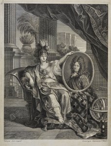 Louis XIV, roi de France, protecteur des sciences - gravure par Antoine Coypel Histoire de l