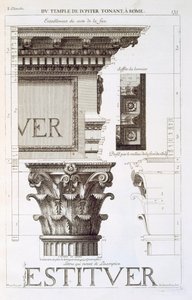 Entablement, chapiteau et inscription du Temple de Jupiter Tonans (Le Tonnerre), de 