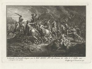 Vue de la bataille de Lauffeldt (Lafeld, près de Maastricht) le 2 juillet 1747 pendant la guerre de Succession d