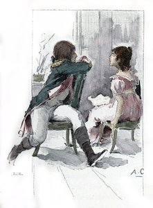 Portrait de Napoléon Bonaparte (1769-1821) avec sa fiancée Désirée Clary (1777-1860) c. avril 1795 (Portrait de Désirée Clary au moment de ses fiançailles avec Napoléon Bonaparte, avril 1795) Dessin par Antoine Calbet tiré de « Napoléon et les femmes »
