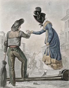 Une femme payant un balayeur de rue pour traverser une passerelle au-dessus d
