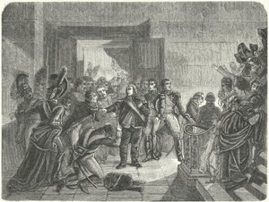 Louis XVIII quittant le Palais des Tuileries après avoir appris le retour de Napoléon en France depuis l