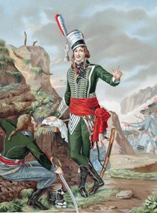 François Séverin Marceau-Desgraviers (1769-1896) soldat révolutionnaire français : armée républicaine de La Vendée : a combattu à Fleurus, Mayence, Mannheim et Coblence. Mortellement blessé à Altenkirchen. Chromolithographie d