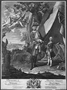 Frédéric II (1712-86) et son neveu Frédéric-Guillaume II (1744-97), gravé par Johann Probst (1673-1750) - Antoine Pesne