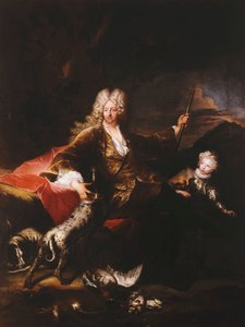 Portrait du marquis Paolo Corbelli, en pied, assis sur un banc au bord d