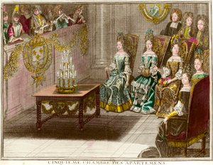 Séance de musique dans la cinquième chambre des appartements de la famille de Louis XIV (1638-1715) lors des soirées d