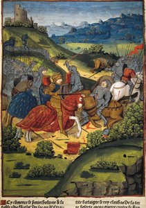 Lancelot dans une bataille - VERARD, Antoine (15e siècle). Éditeur et libraire anglais.; LANCELOT (6e siècle). Chevalier de la cour du roi Arthur. Lancelot dans une bataille. Illustration de 