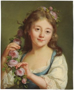Jeune fille avec une guirlande de roses