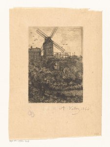 Vue sur le Moulin de la Galette à Montmartre - Antoine Vollon (signed by artist)