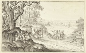 Chasseurs dans un paysage vallonné
