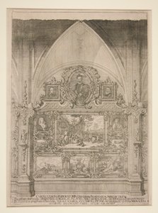 Intérieur de niche voûtée décorée de portraits et de scènes de genre