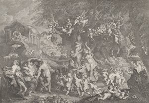 La fête de Vénus, avec des groupes de satyres, de nymphes et de putti dansant autour d