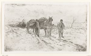 Paysans à côté de deux charrettes tirées par des chevaux - Anton Mauve