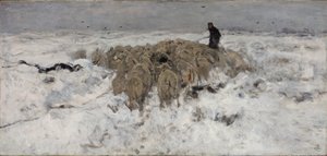 Troupeau de moutons avec berger dans la neige - Anton Mauve