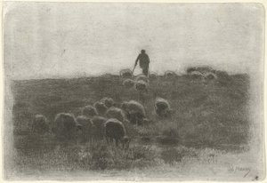 Berger avec troupeau de moutons