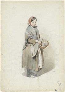 Femme debout avec un foulard et un panier
