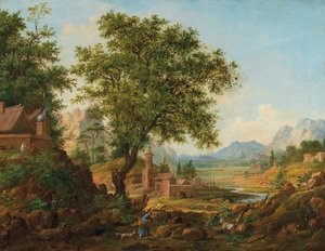 Paysage chinois avec personnages, 1830-1840