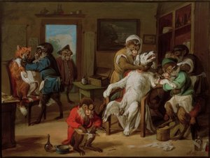 Salon de coiffure, singes rasant des chiens - Anton Radl