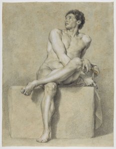 Nu masculin assis, de face, la jambe gauche croisée sur la droite, regardant vers le haut - Anton Raphael Mengs