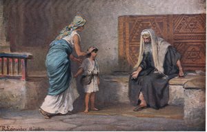 Hannah amène Samuel à Eli, de Hulberts Story of the Bible publié par The John Winston Company, 1932