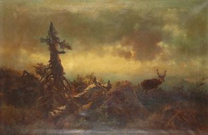 Plateau avec cerf - Anton Schrodl
