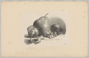 Poire, pêche, raisins et citron pelé