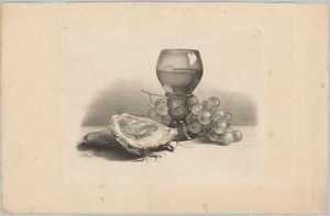Nature morte avec verre, huîtres et raisins (série de fleurs et fruits, 3ème épisode)