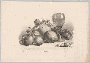 Nature morte avec verre, prunes, citron, raisins et noisettes (série: Études de fleurs et de fruits, 10e livraison) - Anton Weiss