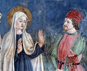 Vie de Sainte Francesca Romana : À son retour de Saint Jean de Latran, la sainte guérit un homme avec un bras coupé (détail) - Antoniazzo Romano