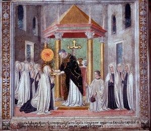 Vie de Sainte Francesca Romana : Quand la sainte recevait la Communion, une orbe brillante apparut au-dessus d