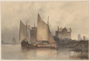 Vue de rivière avec un voilier - Antonie Waldorp