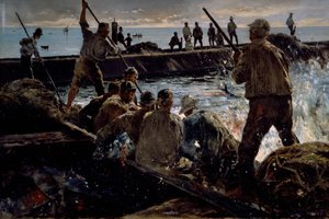 Abattage de thon, peinture par Antonino Leto (1844-1913) - Antonino Leto