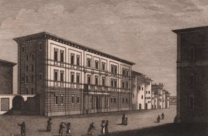 Vue du Palais Épiscopal à Pistoia, Toscane, Italie, gravure sur cuivre par Antonio Morghen - Antonio (1788 1853) Morghen