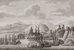 Flotte hollandaise au large de Malaga, Espagne 1784 tirant une salve. (impression) - Antonio (after) Suntach